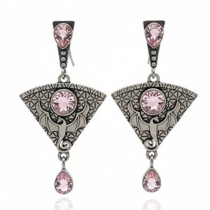 Gothic Silver Dragon Fantasy Earrings Pink Crystal Dangle Drop Statement Jewelry